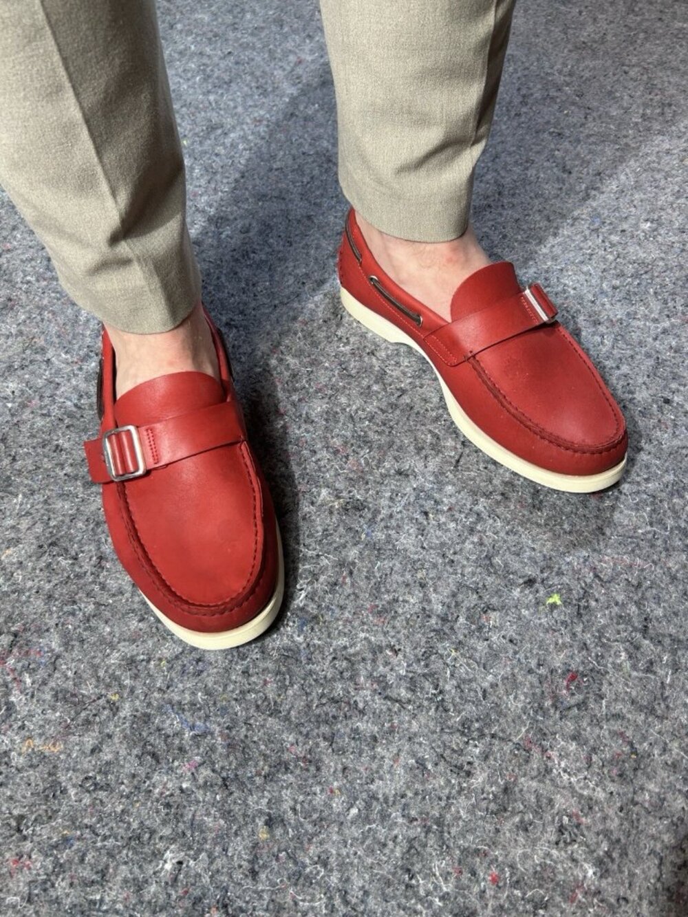 Salvatore Ferragamo Red Leather Buckle Boat Shoe Loafer  Men’s US 9D/E Italy